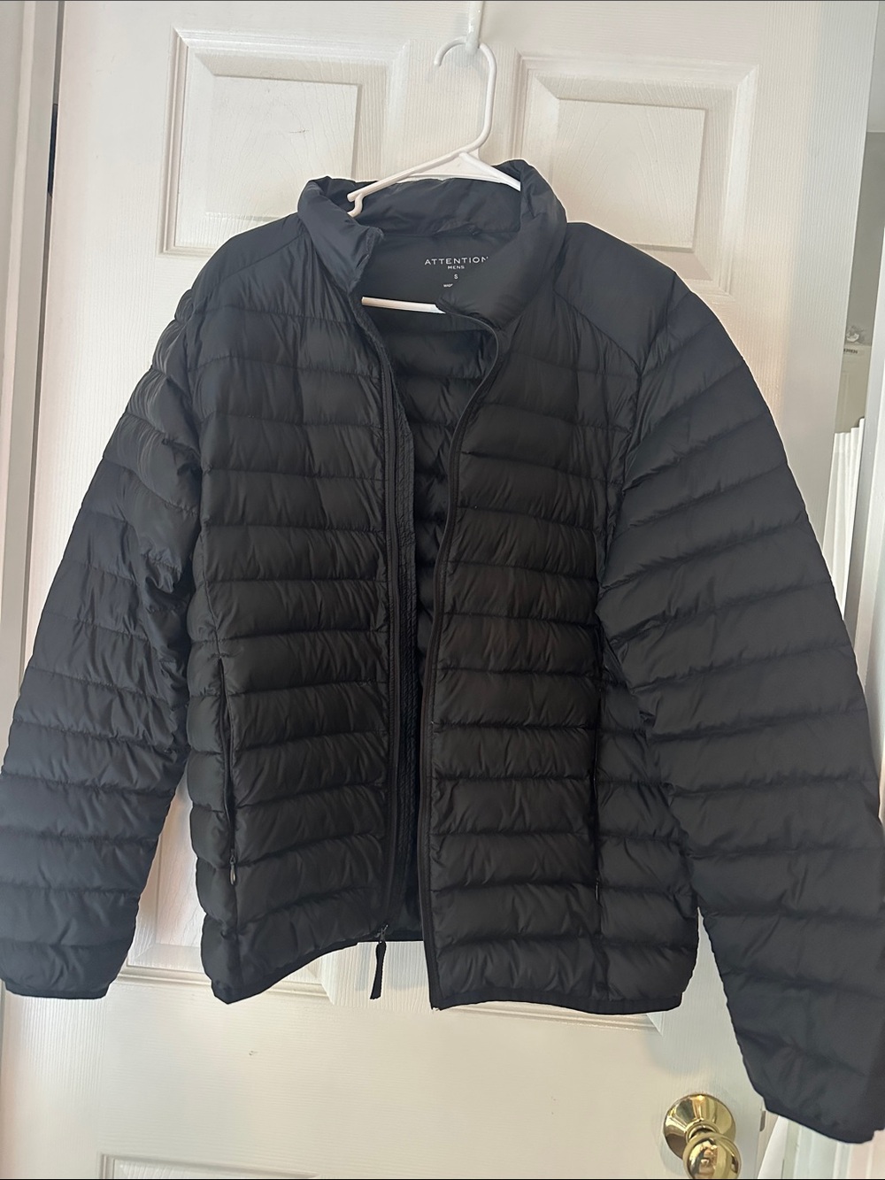 attention Men's Black Quilted Puffer Jacket with duck down